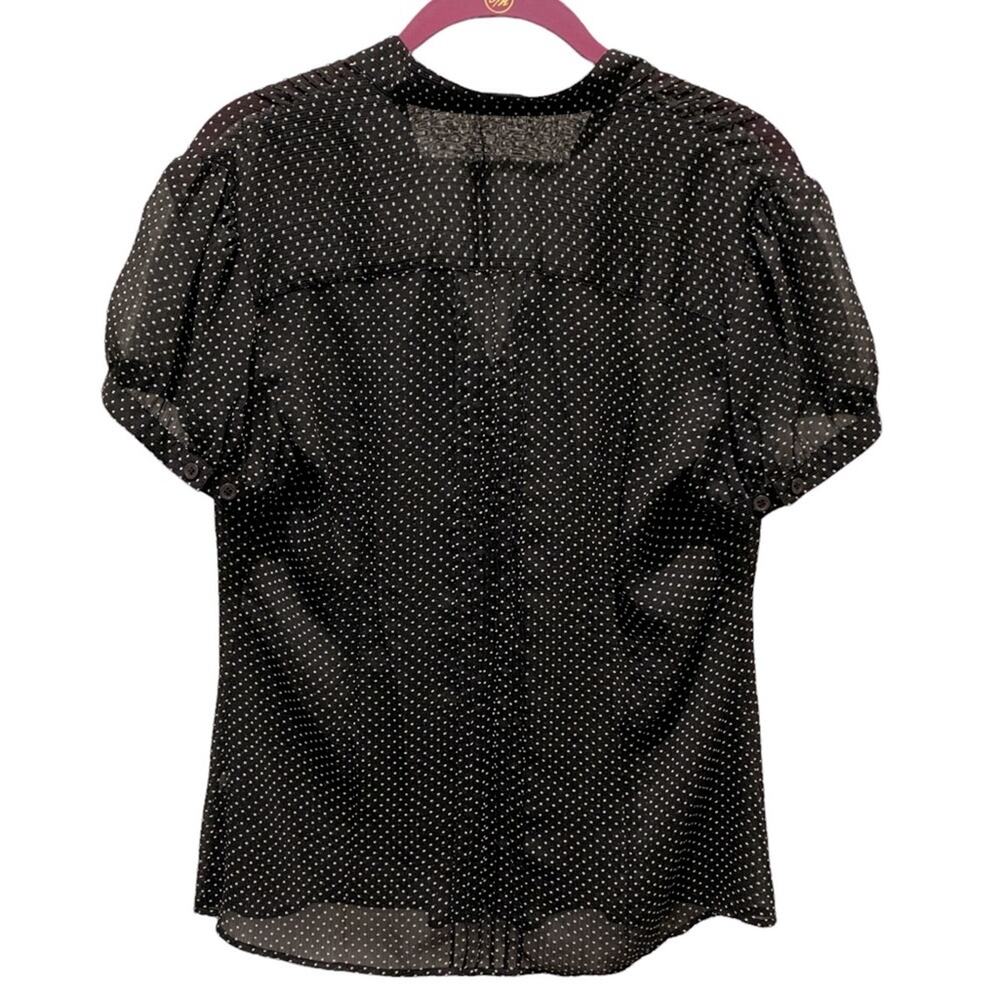 THE limited blouse sheer black Swiss dot top‎ short sleeve ruffle neck. Size M - Picture 3 of 7